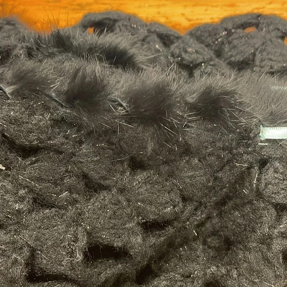 La Cite Rabbit Fur Wool Black Open Short Sleeve Cardigan Size Large - Picture 8 of 11